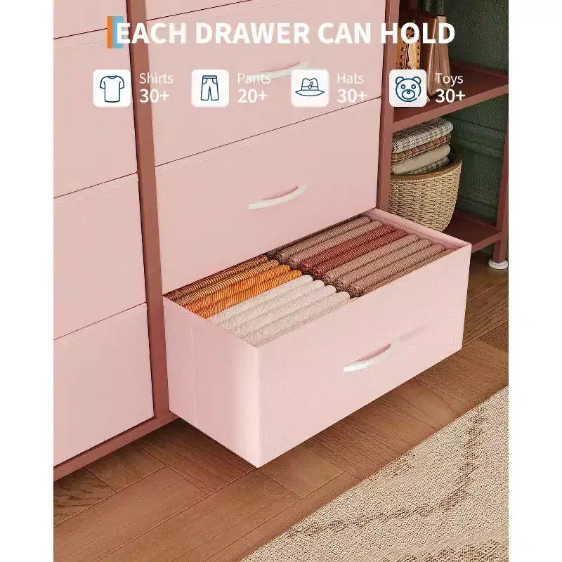 Commode de rangement avec 16 tiroirs, tringle à vêtements et étagères, organisateur de rangement en tissu pour chambre à coucher, placard ou entrée