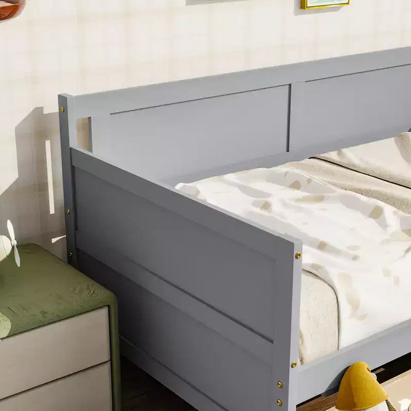 Lit de repos double avec deux tiroirs de rangement, Lit plateforme en bois avec rangement pour chambre à coucher