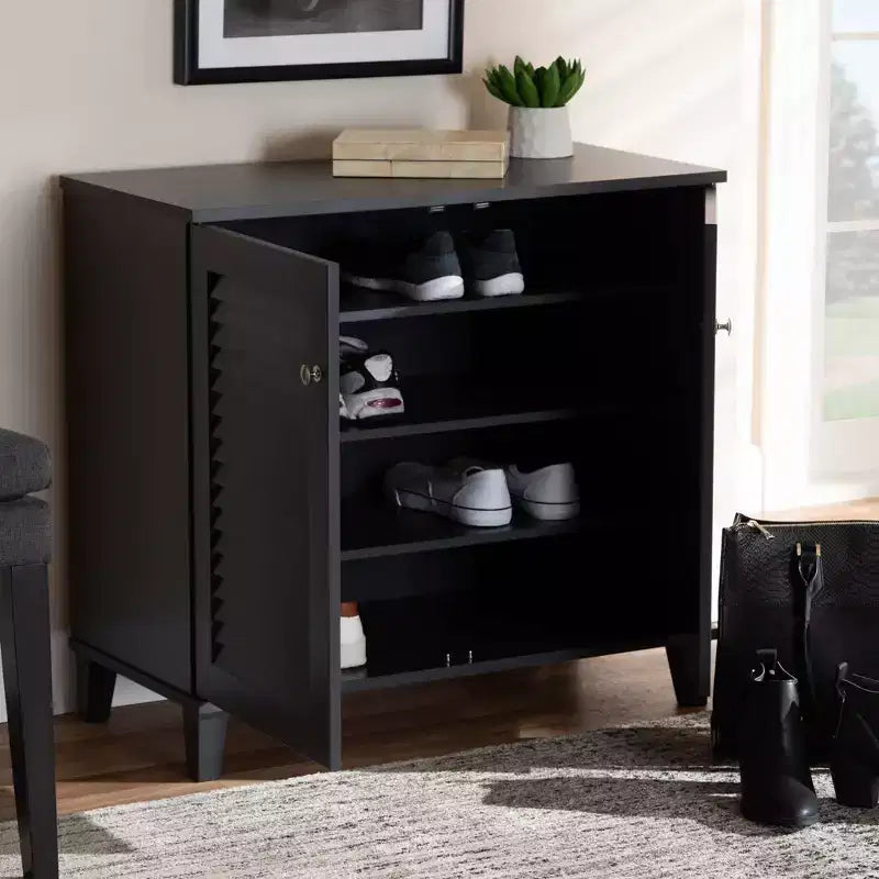 Meuble de rangement pour chaussures en bois, collection Coolidge, finition gris foncé - Baxton Studio : MDF composite, organiseur 12 paires, autoportant