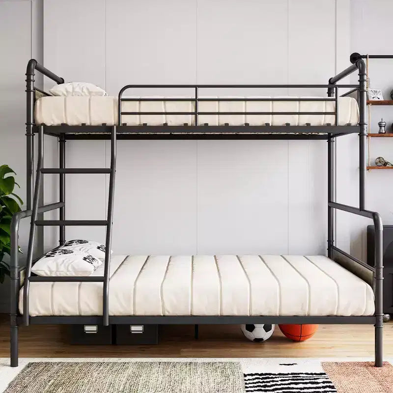 Lit superposé double avec lit inférieur double et barrière de sécurité haute, lits superposés convertibles en métal de taille double pour enfants/adolescents, montage facile, aucun sommier tapissier requis