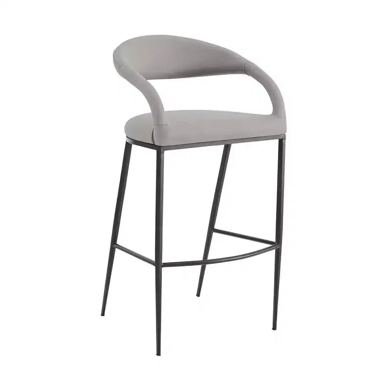 HomeRoots Chaise de bar basse 30" en similicuir et fer gris clair et noir