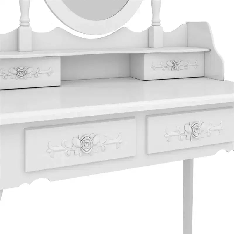 Coiffeuse avec tabouret, table de maquillage avec miroir rotatif à 360°, coiffeuse avec tabouret rembourré et 4 tiroirs