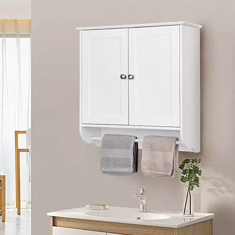 Armoire de salle de bain murale Costway avec barre porte-serviettes marron/gris