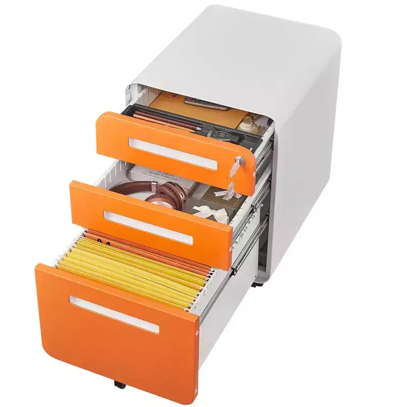 Meuble Classeur Mobile à 3 Tiroirs avec Serrure C Entièrement Assemblé Rangement Sous-Bureau pour Dossiers A4/Lettre/Légal, Conception en Métal Roulant à 5 Roues
