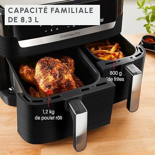 Moulinex air fryer deux compartiments, très grande capacité 11L, 10 personnes, 7 Programmes automatiques, friteuse sans huile, Ecran tactile digital, Dual inox, EZ942BF0, Gris foncé : Cuisine et Maison
