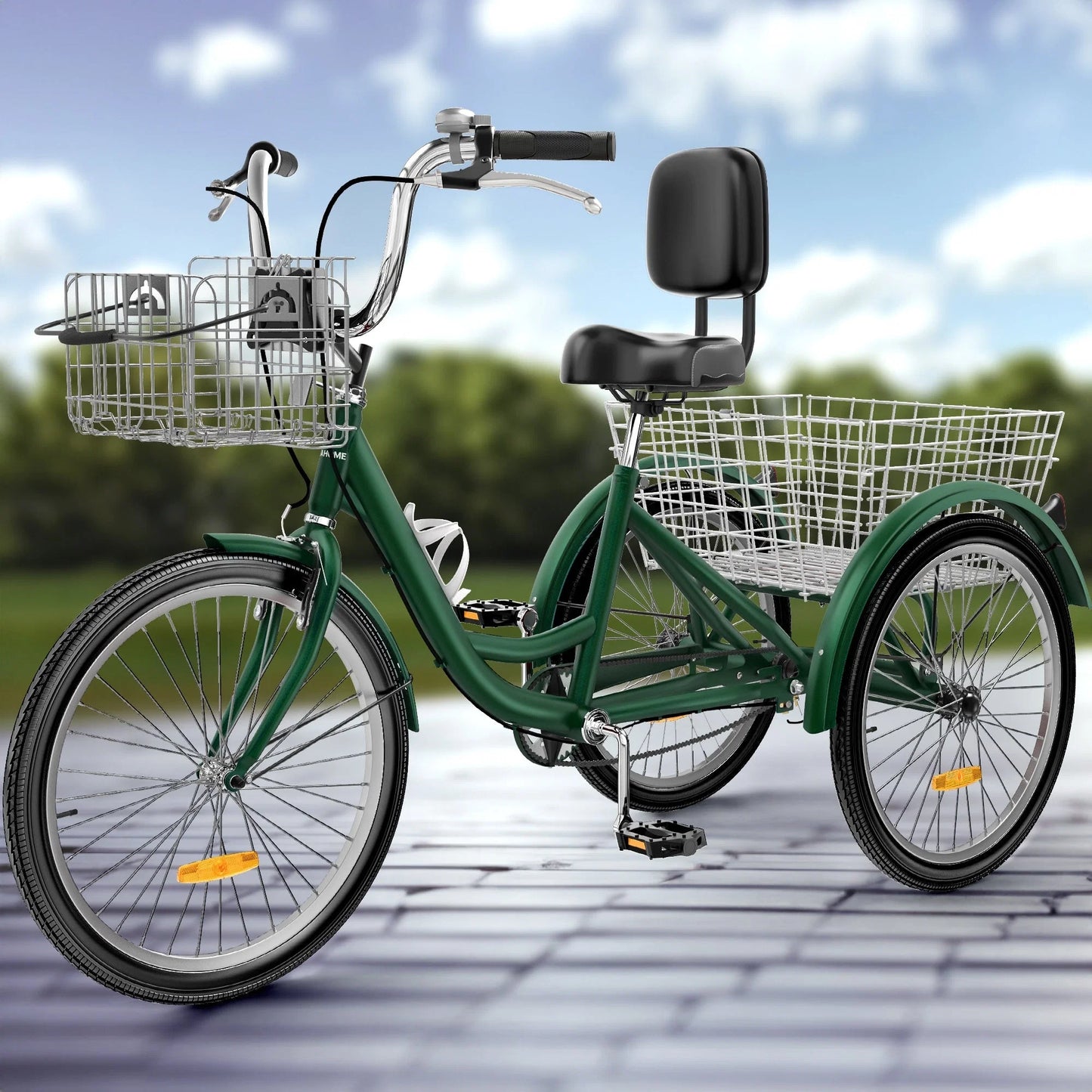 Tricycle adulte bleu 26 pouces à 3 roues avec paniers amovibles