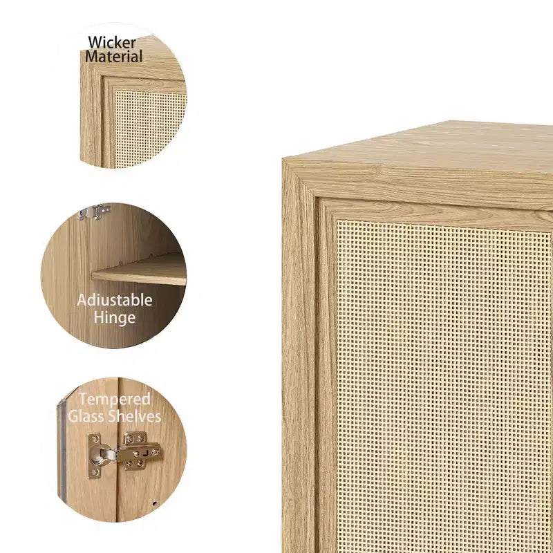 1 meuble de rangement en grain de bois noir (porte en osier), meuble de rangement décoratif