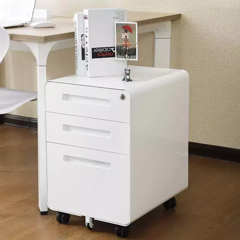 Meuble Classeur Mobile à 3 Tiroirs avec Serrure C Entièrement Assemblé Rangement Sous-Bureau pour Dossiers A4/Lettre/Légal, Conception en Métal Roulant à 5 Roues