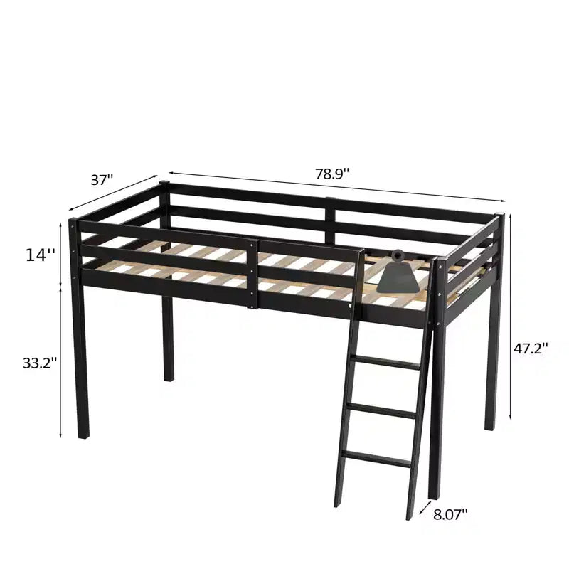 Lit mezzanine Karl Home Gray Wood Junior avec escalier pleine grandeur pour adultes, enfants et jeunes adolescents