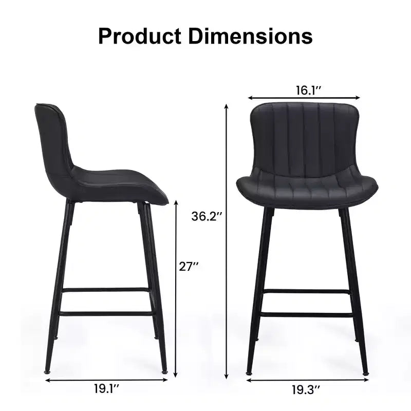 MAYEERTY Lot de 2 tabourets de bar de comptoir en similicuir noir, design moderne pour îlots de cuisine et salles à manger