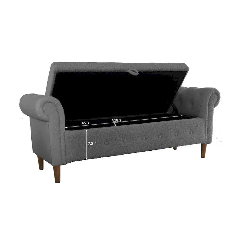 Banc de rangement pour chambre, bout de lit, accoudoirs roulés, canapé ottoman en velours, long banc