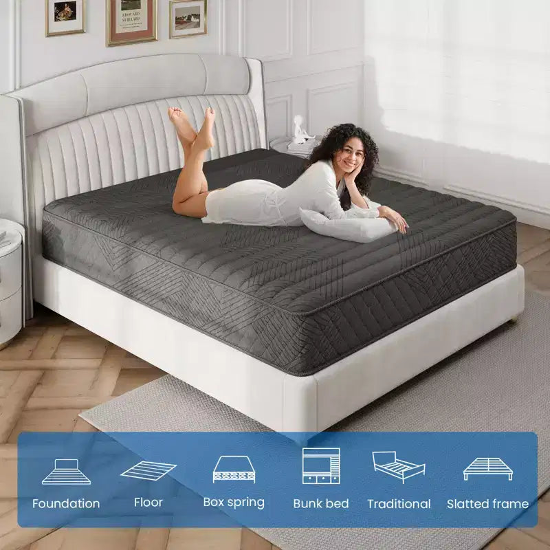 Matelas hybride Swedrea en mousse à mémoire de forme respirante et rafraîchissante, livré en boîte, noir
