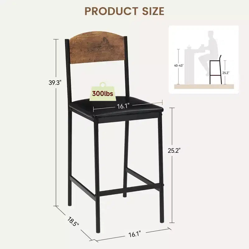 Tabourets de bar TROPOW, lot de 2-4 tabourets de bar rembourrés en PU, tabourets de bar modernes de 64 cm avec dossier et repose-pieds, chaises de salle à manger