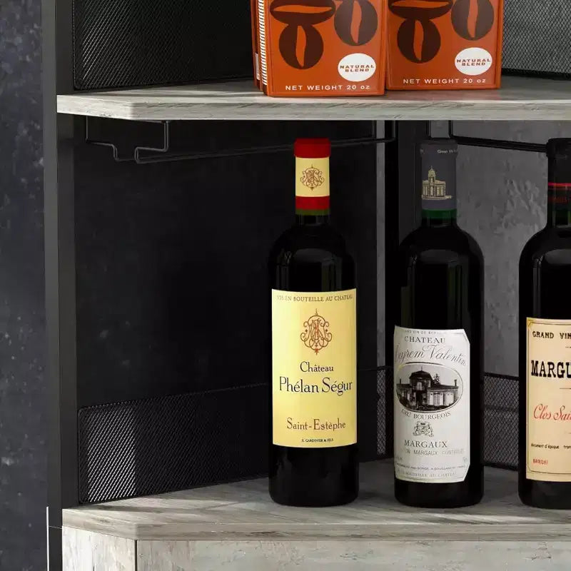 Meuble de bar d'angle CuisinSmart avec casier à vin amovible, meuble de bar avec porte-verres, petit buffet et armoire de rangement avec porte grillagée