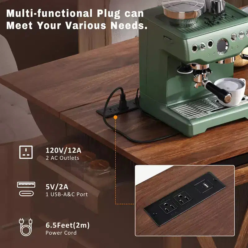 Îlot de cuisine de ferme Whisen 55.5 avec abattant, porte coulissante et station de recharge, design roulant