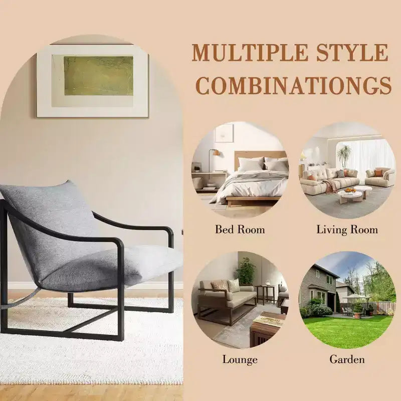 Fauteuil d'appoint Sling, 2 chaises de salon à structure métallique avec coussin amovible, fauteuil d'appoint pour cour, balcon, chambre
