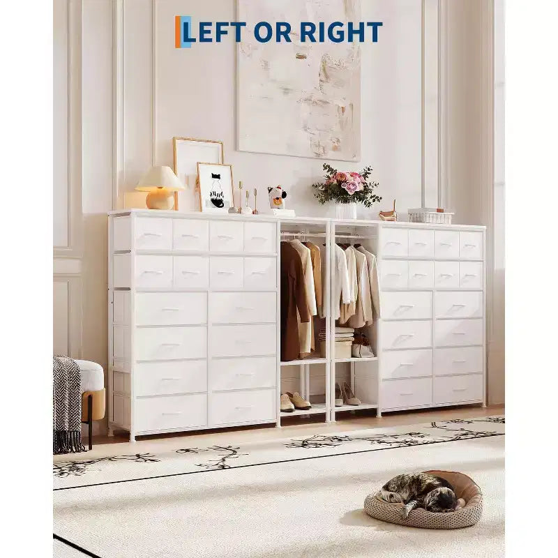 Commode de rangement avec 16 tiroirs, tringle à vêtements et étagères, organisateur de rangement en tissu pour chambre à coucher, placard ou entrée