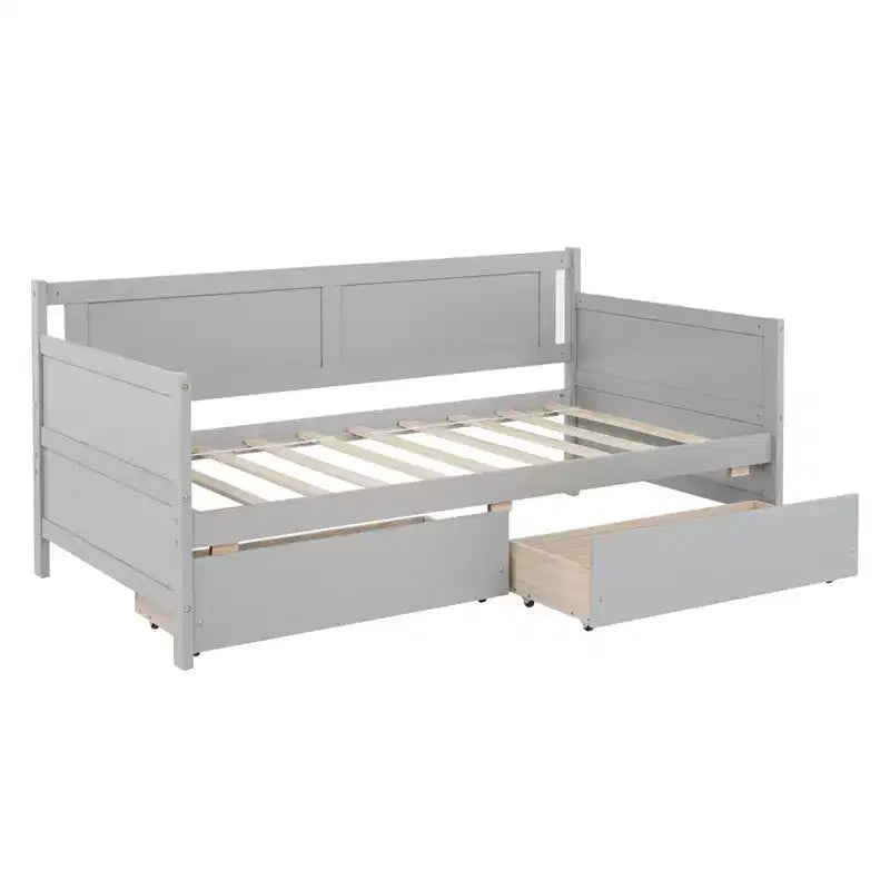 Lit de repos double avec deux tiroirs de rangement, Lit plateforme en bois avec rangement pour chambre à coucher