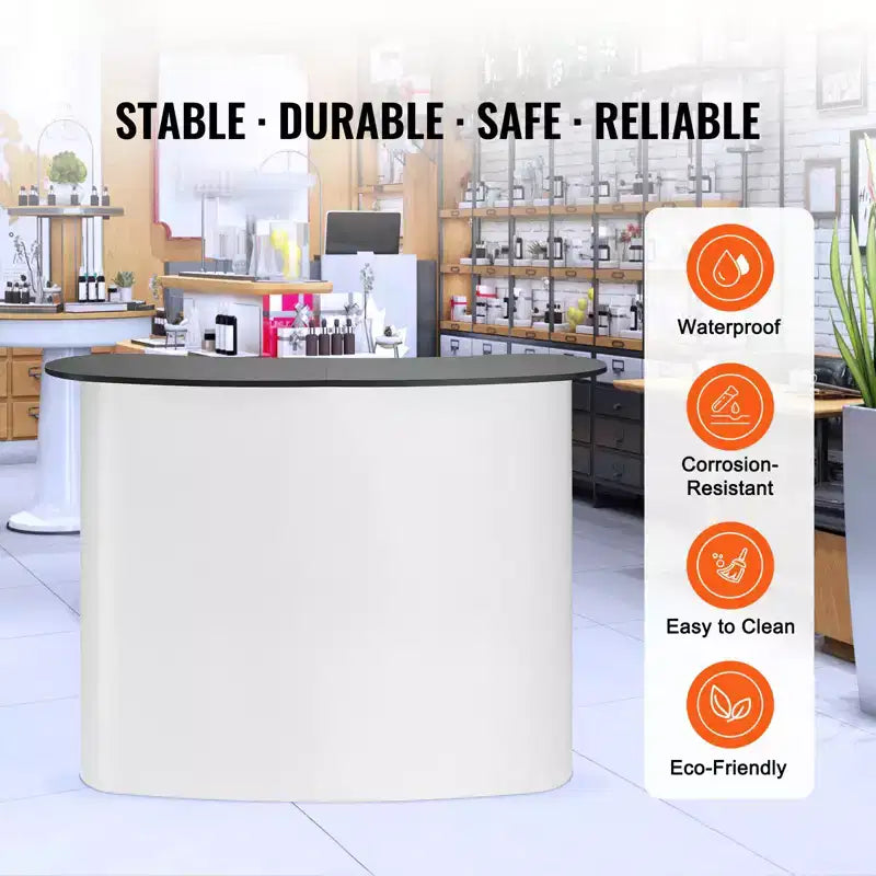 Table de podium portable VEVOR pour salon professionnel, comptoir d'exposition avec mur, table de bar de promotion pliable, podium escamotable, blanc
