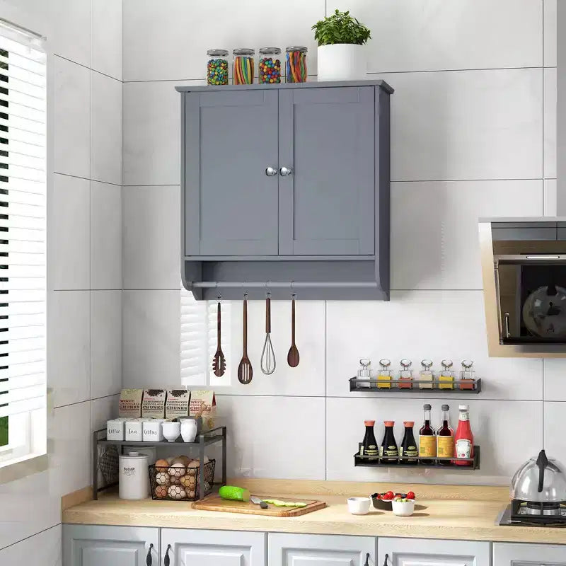 Armoire de salle de bain murale Costway avec barre porte-serviettes marron/gris