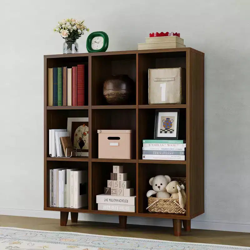 Étagère 9 casiers COZONY, Bibliothèque ouverte 3 niveaux finition bois, Organisateur de rangement pour bureau à domicile et salon
