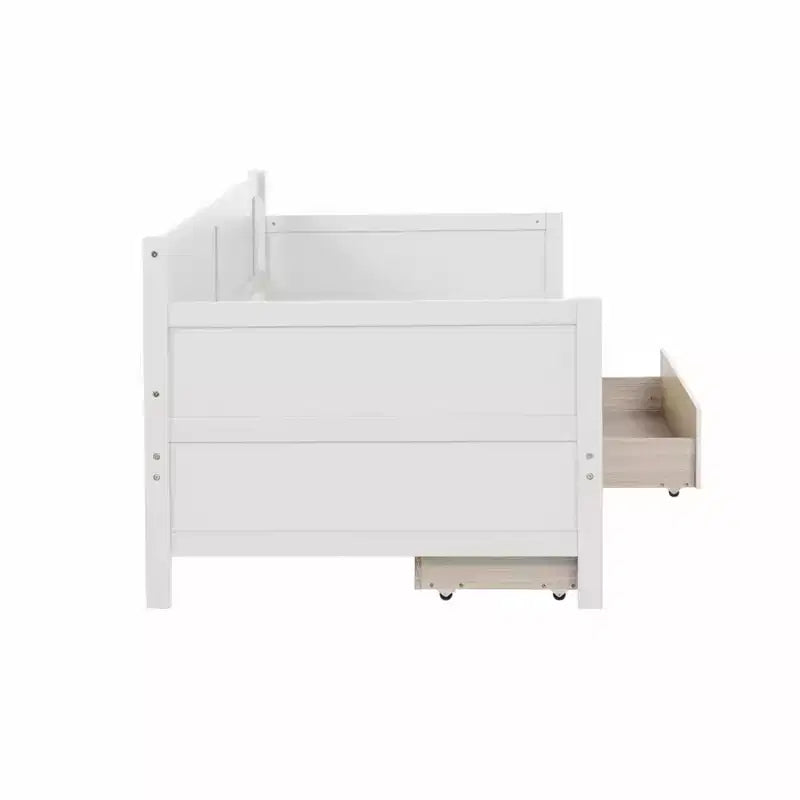 Lit de repos double avec deux tiroirs de rangement, Lit plateforme en bois avec rangement pour chambre à coucher