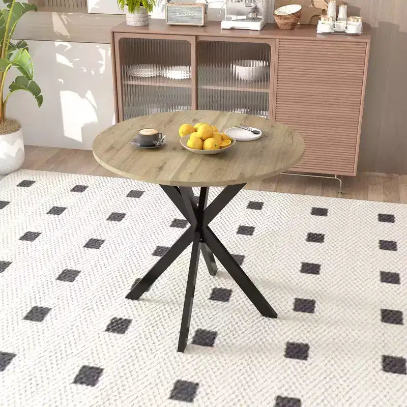 Table à manger ronde de 31,5 pouces, petite table de cuisine circulaire avec pieds en métal noir pour 2 à 4 personnes