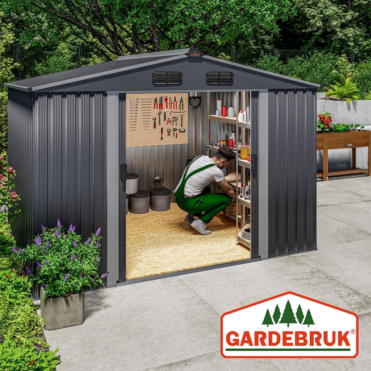 GARDEBRUK Abri de Jardin métal XXL 5m² Fondation 260x205x180cm Porte coulissante Anthracite-métallique cabane de Jardin cabanon de Jardin 9m³