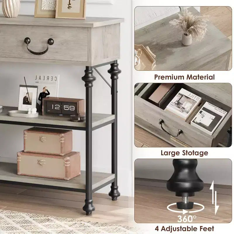 Console d'entrée, petite table d'entrée avec 2 tiroirs, table console étroite avec étagère de rangement pour salon