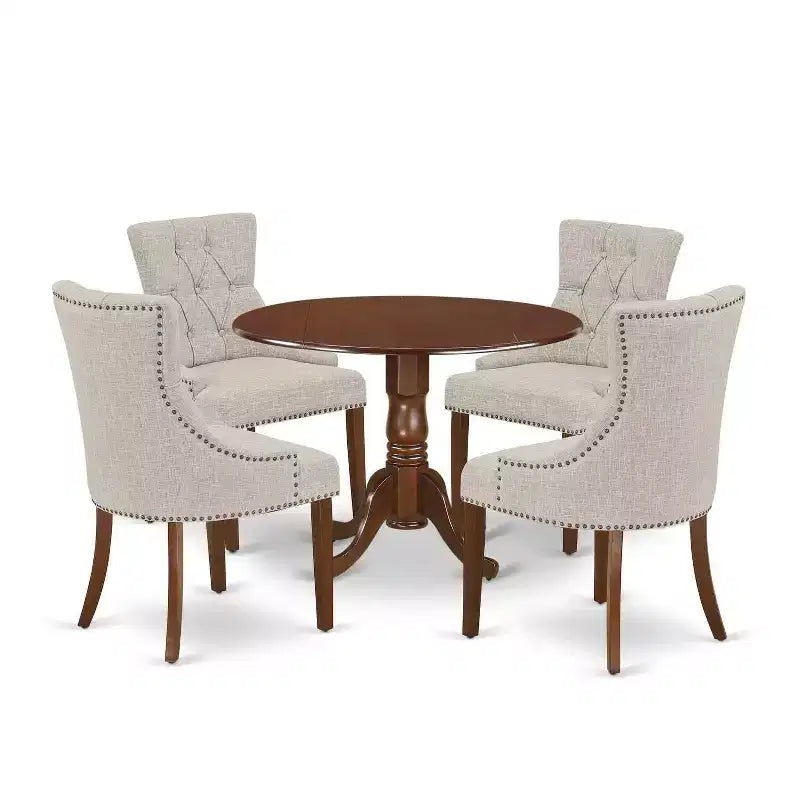 Ensemble de salle à manger rond HomeStock - Petite table à manger et quatre chaises de dînette, Acajou