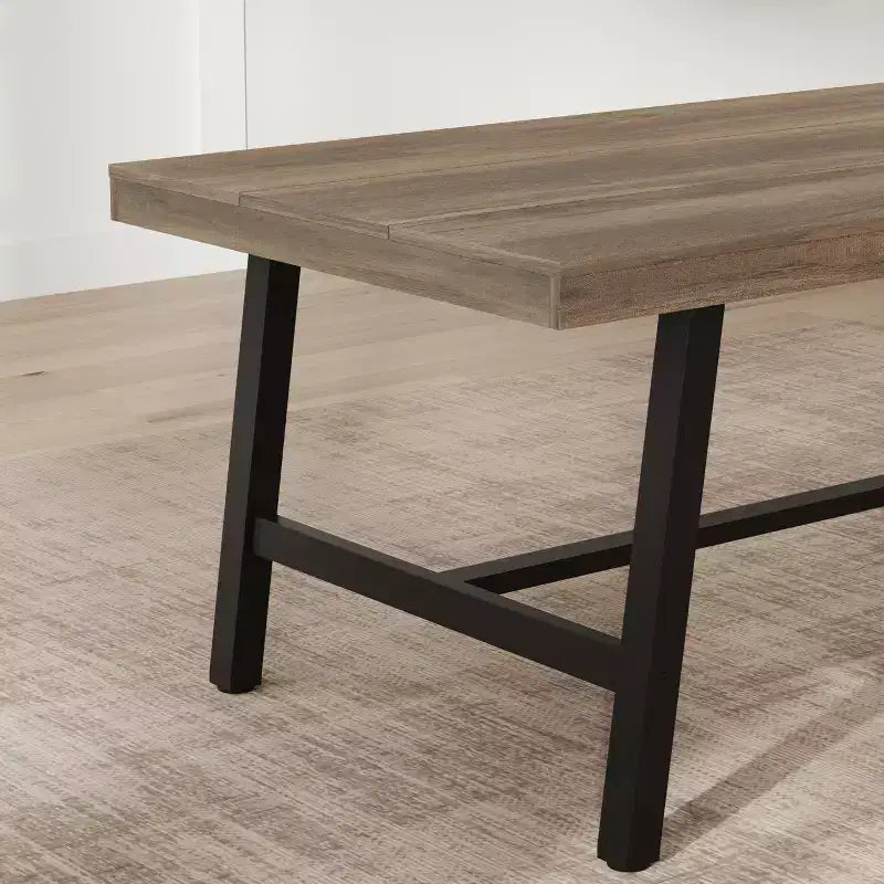 Table de salle à manger de 180 cm pour 6-8 personnes, grande table rectangulaire industrielle avec plateau en bois et pieds en métal pour cuisine et salle à manger, grise
