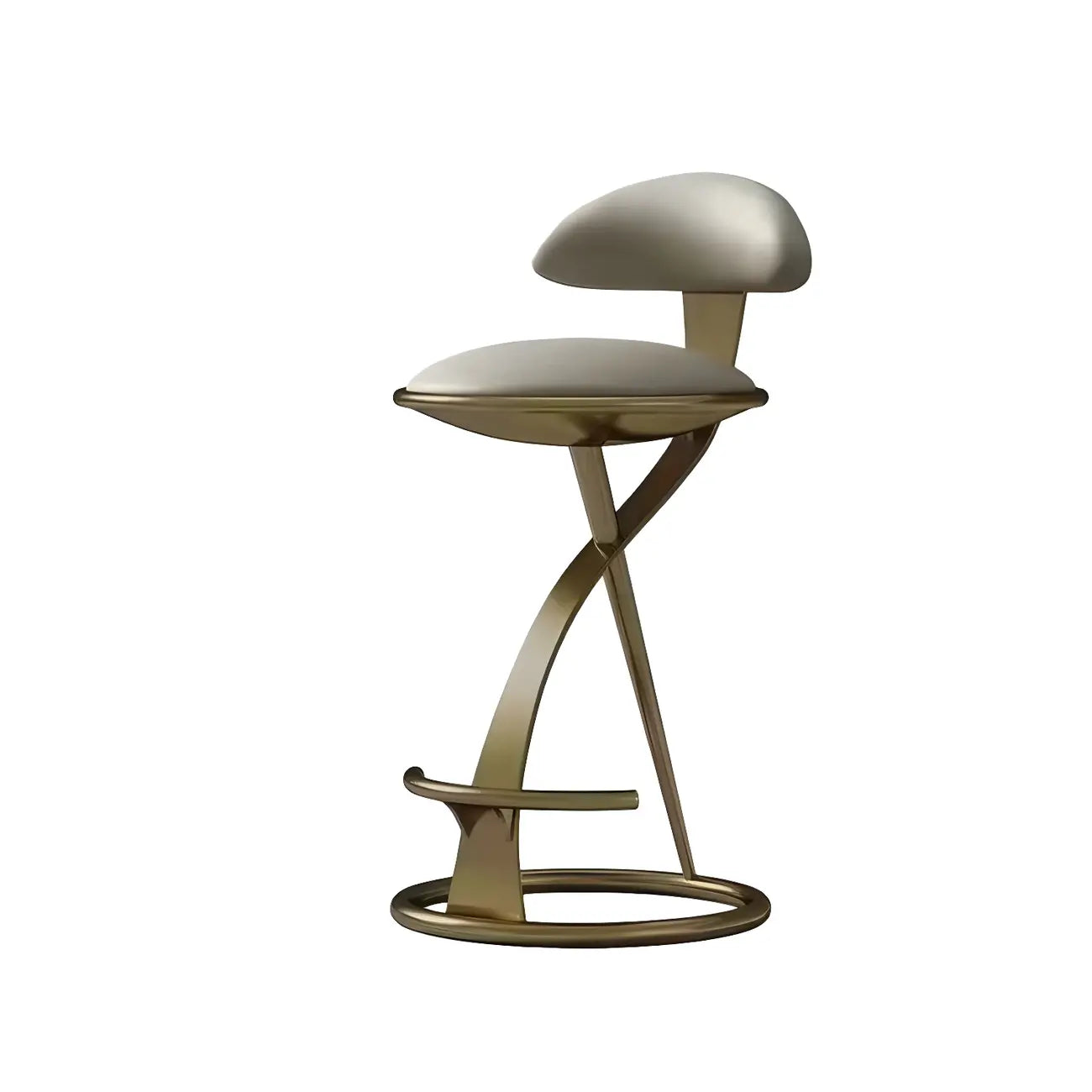 Tabouret de bar élégant en cuir beige avec cadre en métal doré de luxe