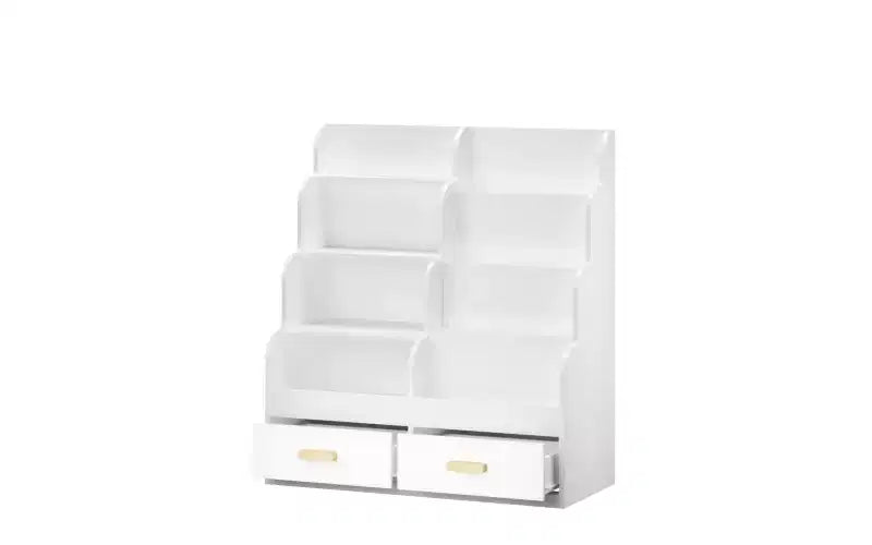 Étagère à livres pour enfants avec 2 tiroirs de rangement, bibliothèque frontale et organisateur de jouets, blanc