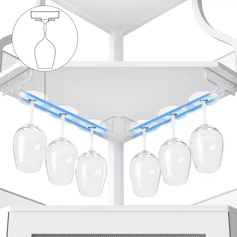 Meuble de bar d'angle CuisinSmart avec casier à vin amovible, meuble de bar avec porte-verres, petit buffet et armoire de rangement avec porte grillagée