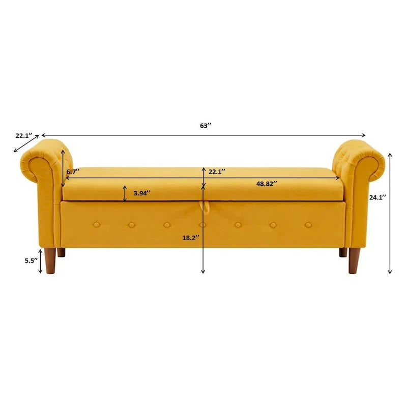 Banc de rangement pour chambre, bout de lit, accoudoirs roulés, canapé ottoman en velours, long banc