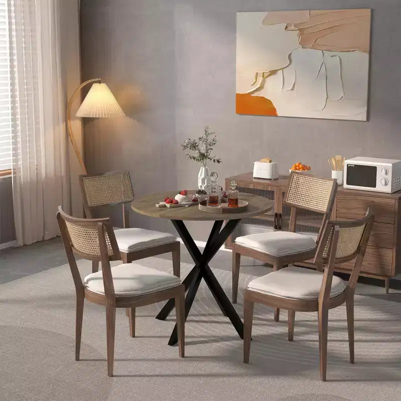 Table à manger ronde de 31,5 pouces, petite table de cuisine circulaire avec pieds en métal noir pour 2 à 4 personnes