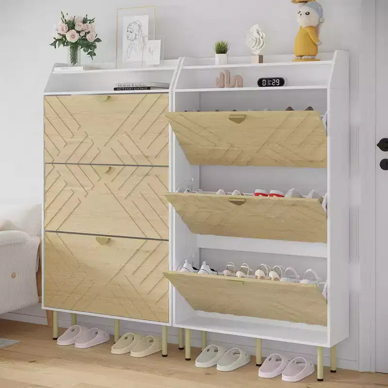Meuble à chaussures étroit à 3 tiroirs, Organisateur de rangement compact avec étagères réglables, Meuble d'entrée autoportant