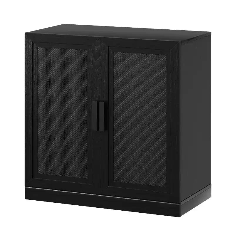 1 meuble de rangement en grain de bois noir (porte en osier), meuble de rangement décoratif