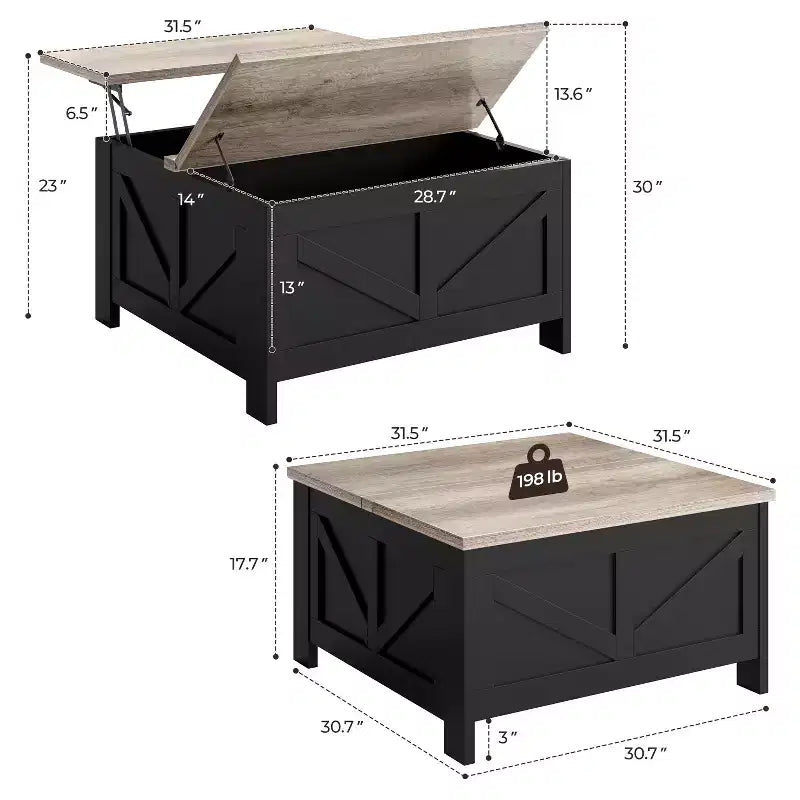 Table basse relevable en bois Yaheetech avec compartiments cachés pour salon ou réception