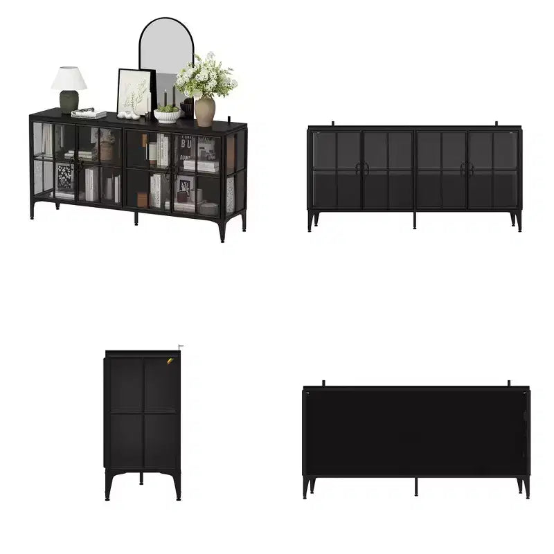 Bibliothèque en verre Famapy, vitrine, armoire de rangement, buffet avec cadre en métal et lumière LED pour salle à manger
