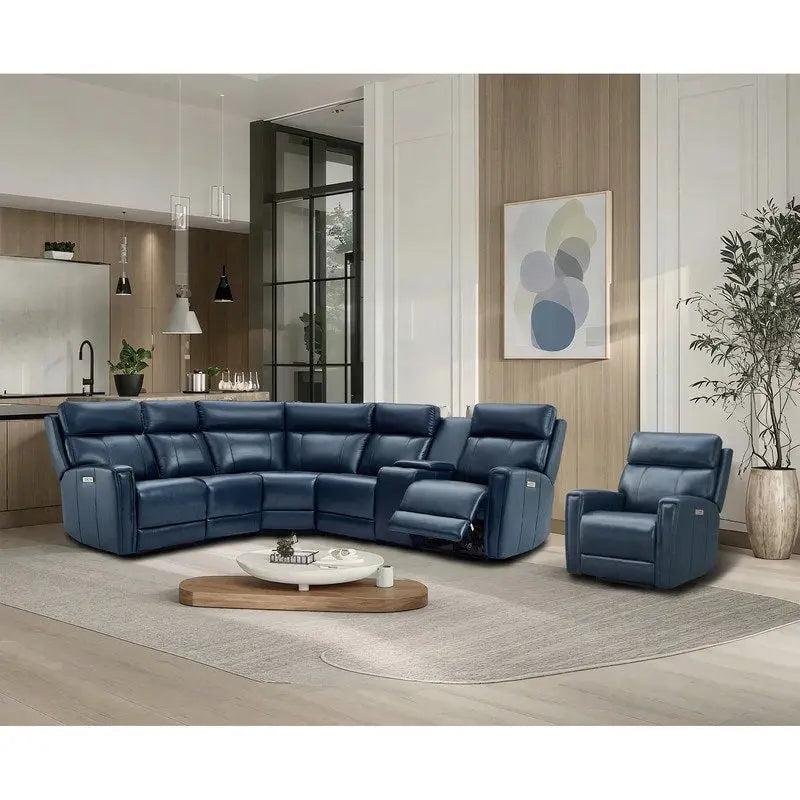 Canapé d'angle électrique en cuir véritable 6 places de 104 po de largeur et fauteuil inclinable de 39 po de largeur avec gravité zéro, ports USB, 2 fauteuils sans accoudoirs fixes