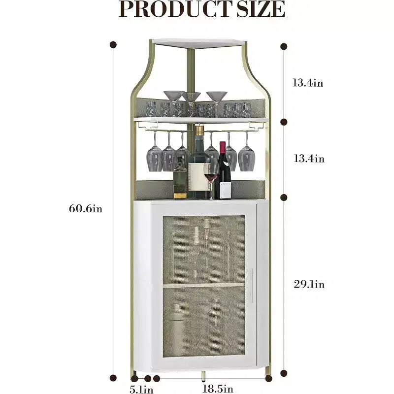 Meuble de bar d'angle CuisinSmart avec casier à vin amovible, meuble de bar avec porte-verres, petit buffet et armoire de rangement avec porte grillagée