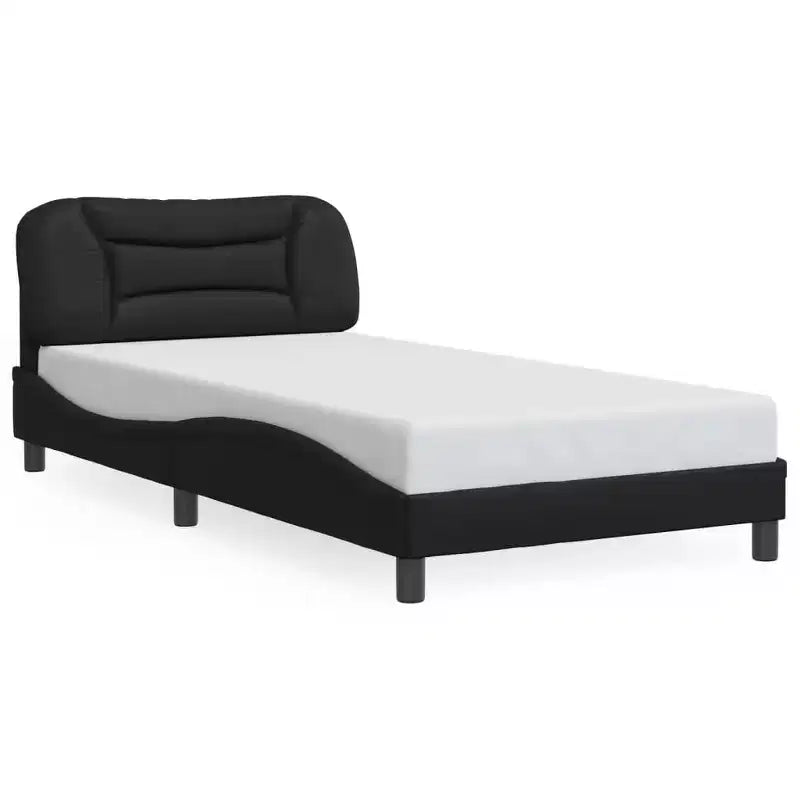 vidaXL Cadre de lit noir taille double avec tête de lit en mousse et bande lumineuse LED - Revêtement en similicuir contemporain - Meubles de chambre à coucher