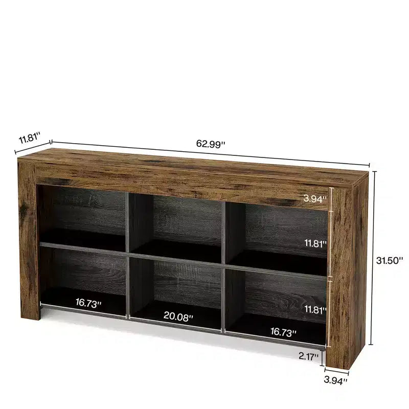 MAYEERTY 63 Table console rustique, table d'appoint en bois avec 6 compartiments ouverts pour entrée