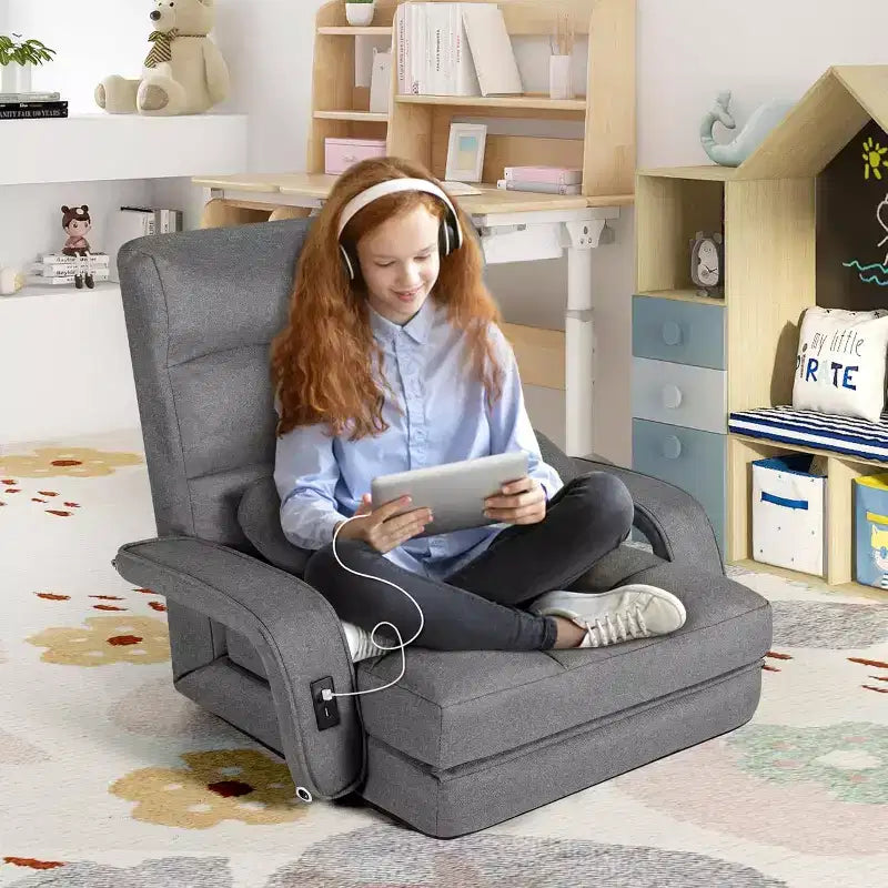 TYBOATLE Canapé-lit pliant avec USB, chaise de couchage convertible avec dossier réglable sur 5 positions, petit canapé confortable pour chambre à coucher, appartement, dortoir Gris