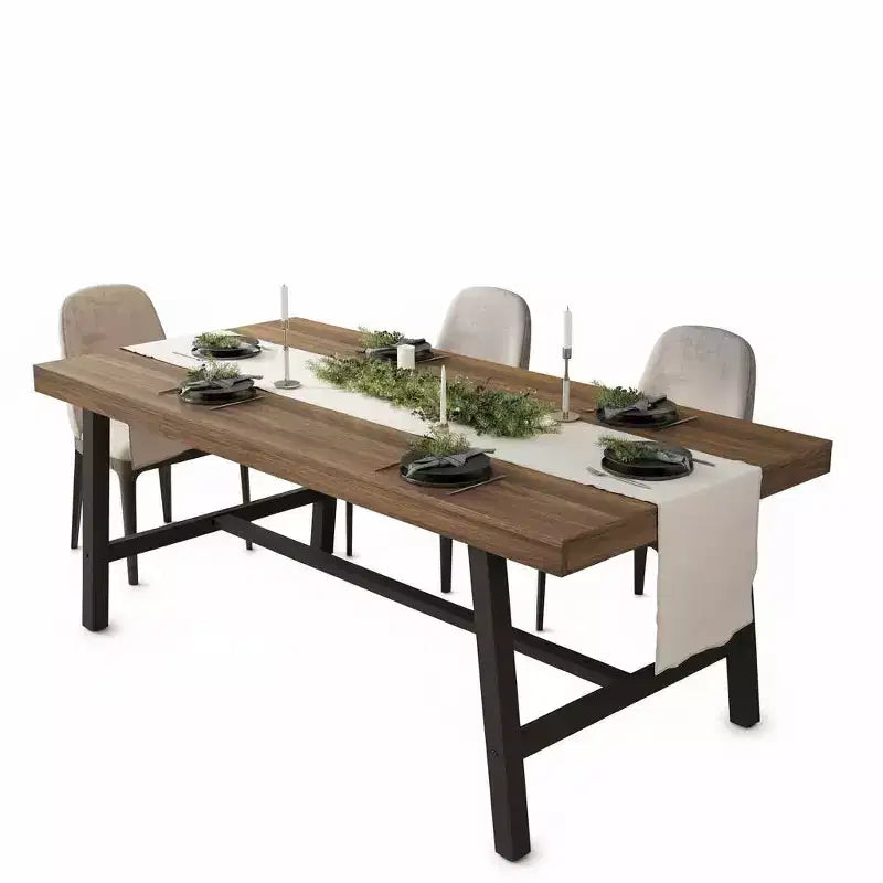 Table de salle à manger de 180 cm pour 6-8 personnes, grande table rectangulaire industrielle avec plateau en bois et pieds en métal pour cuisine et salle à manger, grise