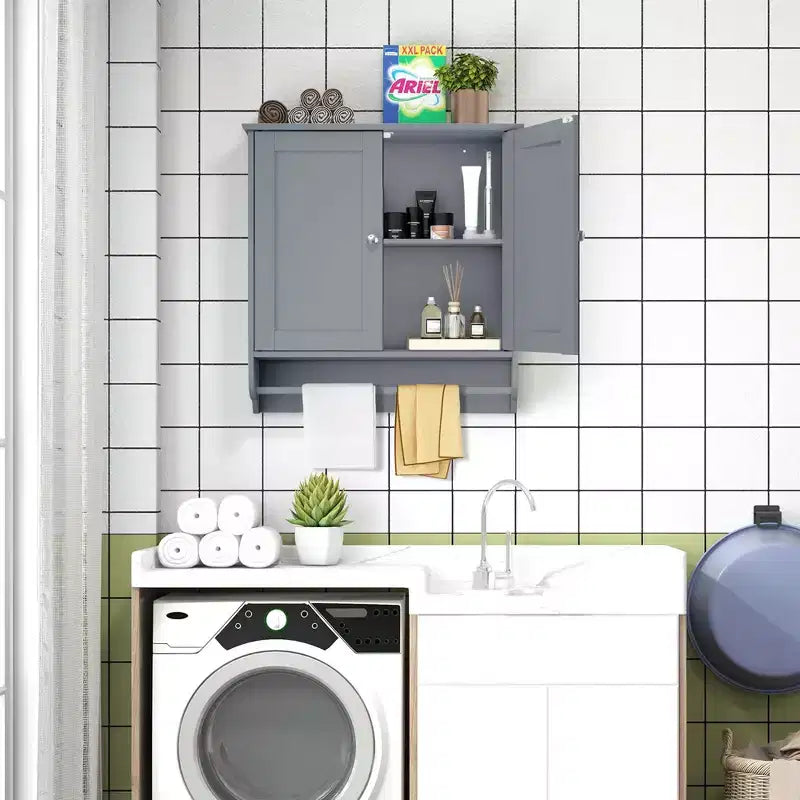 Armoire de salle de bain murale Costway avec barre porte-serviettes marron/gris