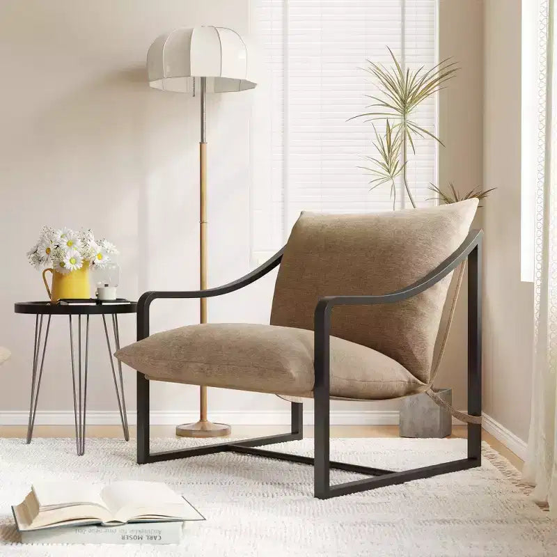 Fauteuil d'appoint Sling, 2 chaises de salon à structure métallique avec coussin amovible, fauteuil d'appoint pour cour, balcon, chambre
