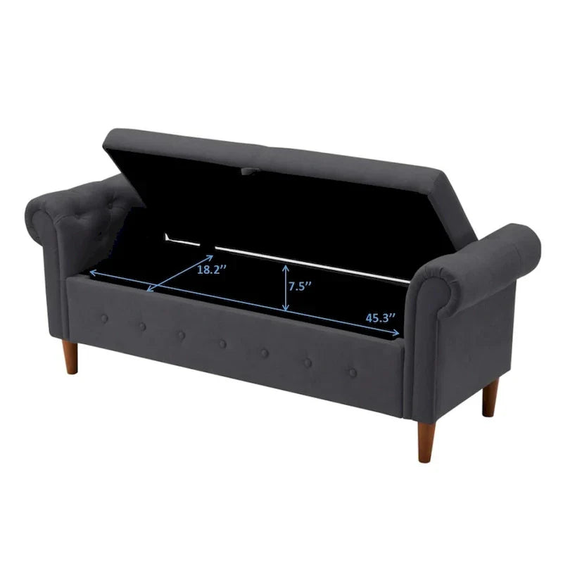 Banc de rangement pour chambre, bout de lit, accoudoirs roulés, canapé ottoman en velours, long banc