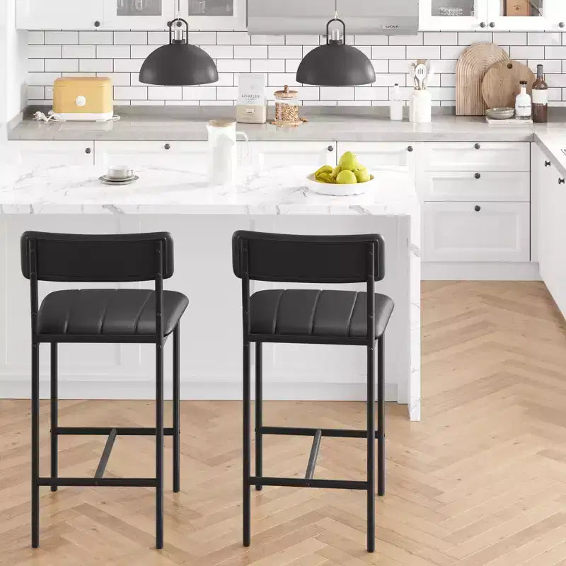Lot de 2 tabourets de bar en cuir PU et métal, chaises de bar rembourrées avec repose-pieds, lot de chaises de salle à manger pour petit espace, appartement, noir